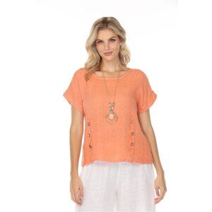 Coral Short Sleeves Top with Side Buttons